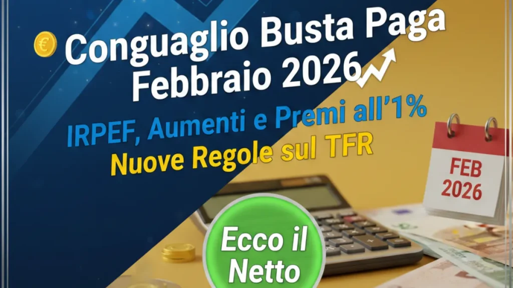 Conguaglio Busta Paga Febbraio 2026: IRPEF, Aumenti e Premi all’1% e Nuove Regole sul TFR - Ecco il Netto